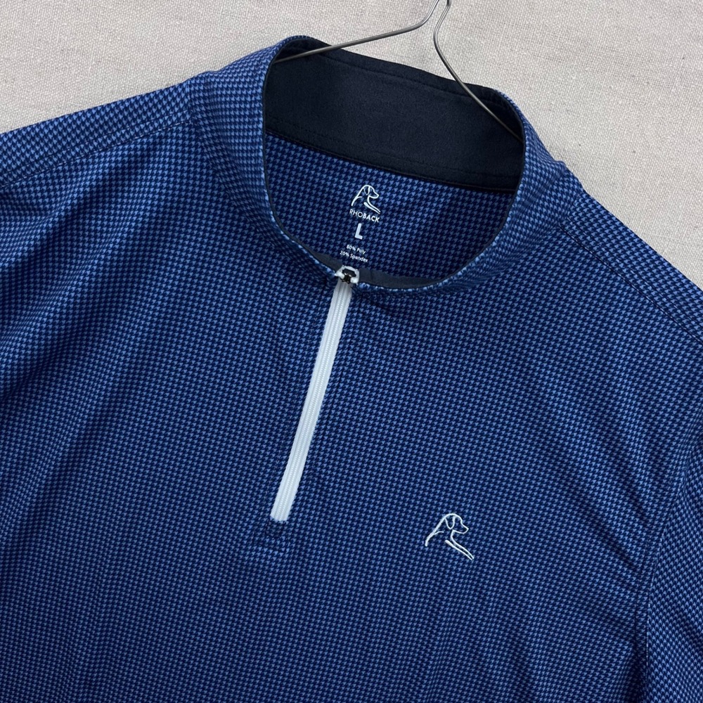 Rhoback Quarter Zip Pullover Mens Large Blue Houndstooth Performance Shirt